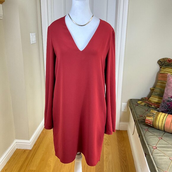 Theory Dress Sheath V-Neck Long Sleeve Rusty Red Ulyssa Admiral Crepe (M) - Picture 1 of 8